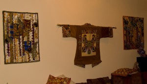 Beaded Art quilts in a Family Room